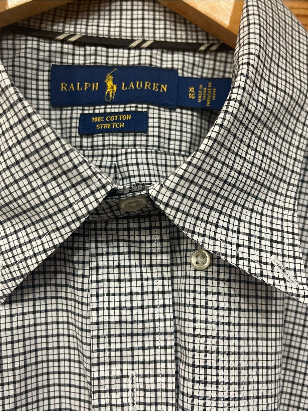 Ralph Lauren Black & White Checked Cotton Stretch Dress Shirt